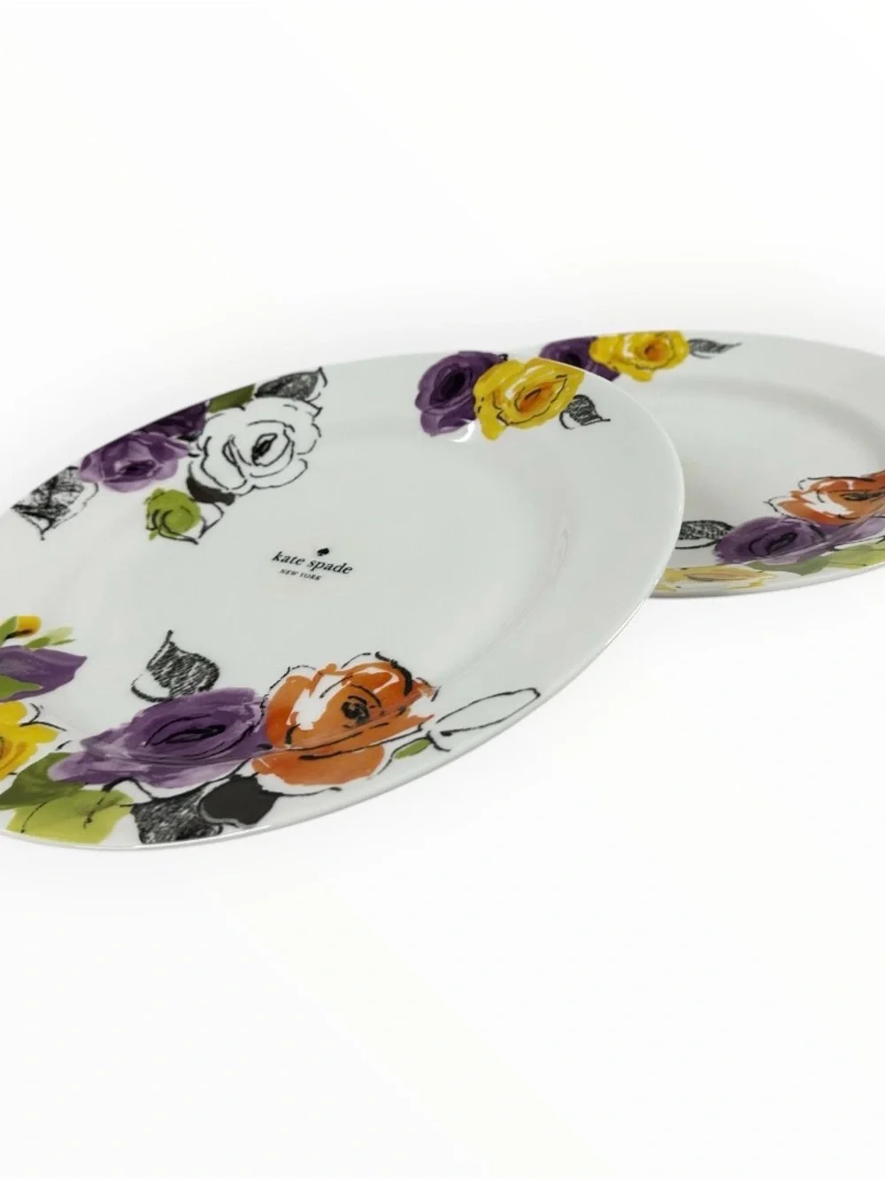 Kate Spade New York Charcoal Floral Dinner Plates Set of 2 Lenox 11.5”